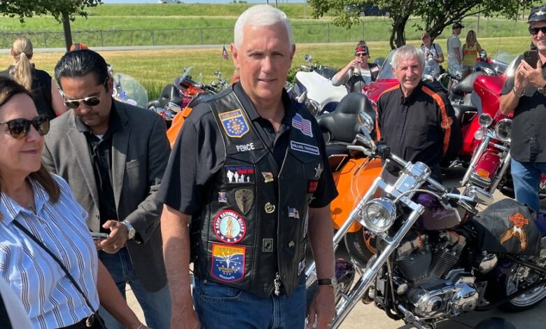 Mike Pence in motorcycle vest Des Moines Iowa June 3 2023 Ag7LcSnow-trending